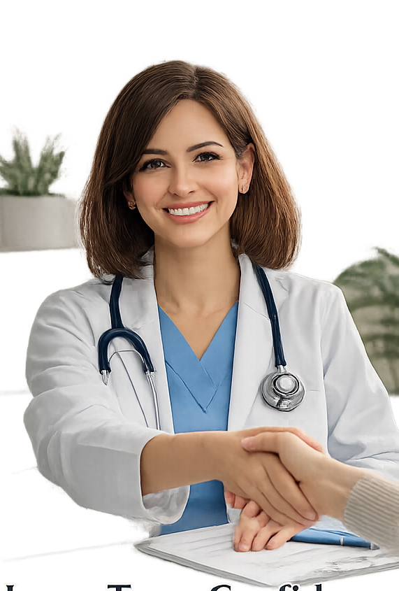 A doctor greeting a patient during a follow-up visit