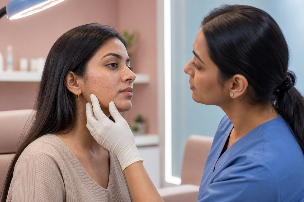 Clinical assessment before discussing acne scar care