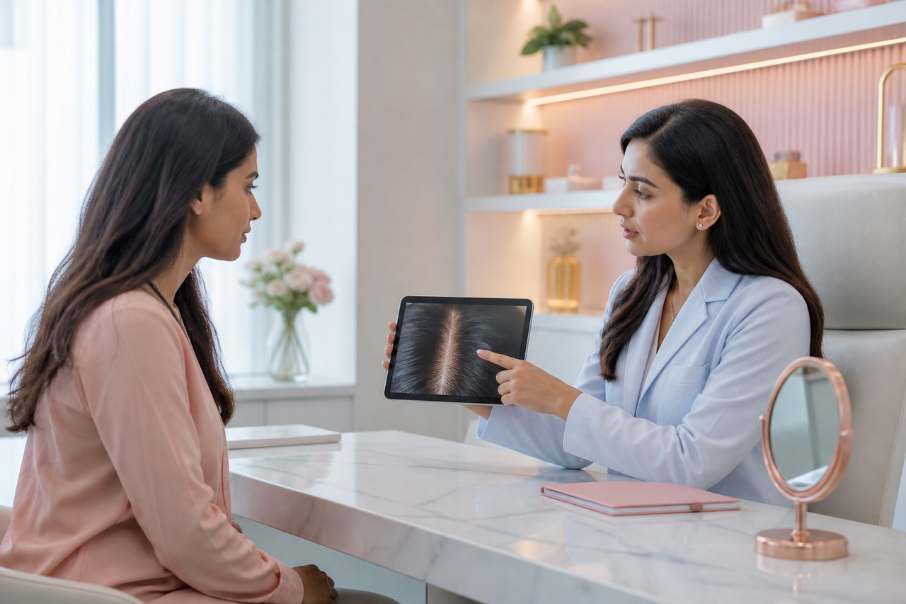 Hair fall consultation reviewing whether PRP may be suitable