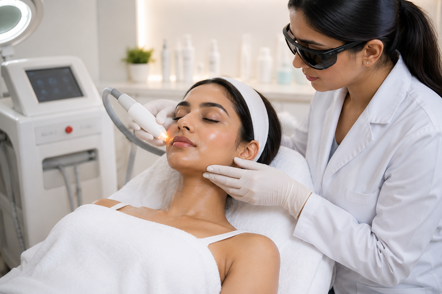Laser skin treatment performed by a trained clinician